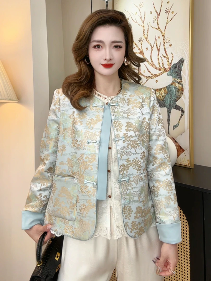 【瑶光林】春款上新-波光粼粼新中式提花刺绣短款简约大气时尚外套