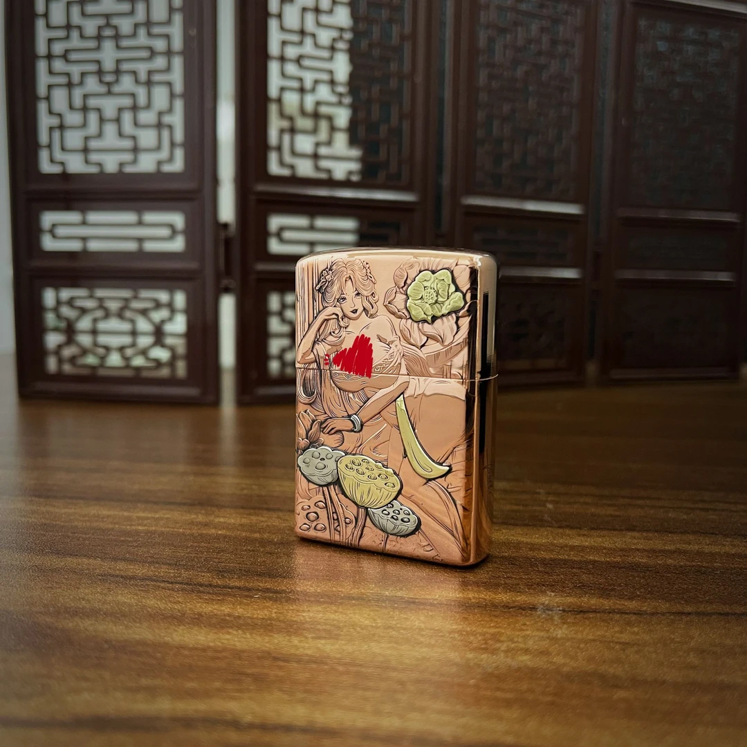 zippo打火机正品紫铜套壳镶嵌美女西施/送礼收藏（鹰皇)DYJ1