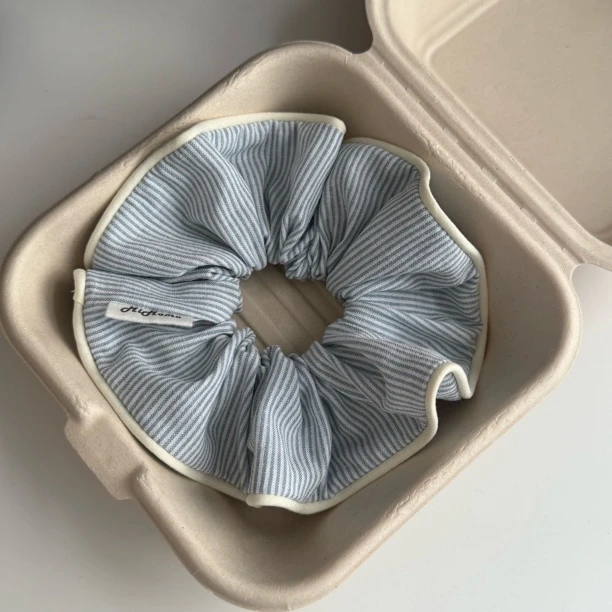 原创自制韩版文艺浅蓝色经典百搭条纹撞色布艺手作大肠发圈发饰