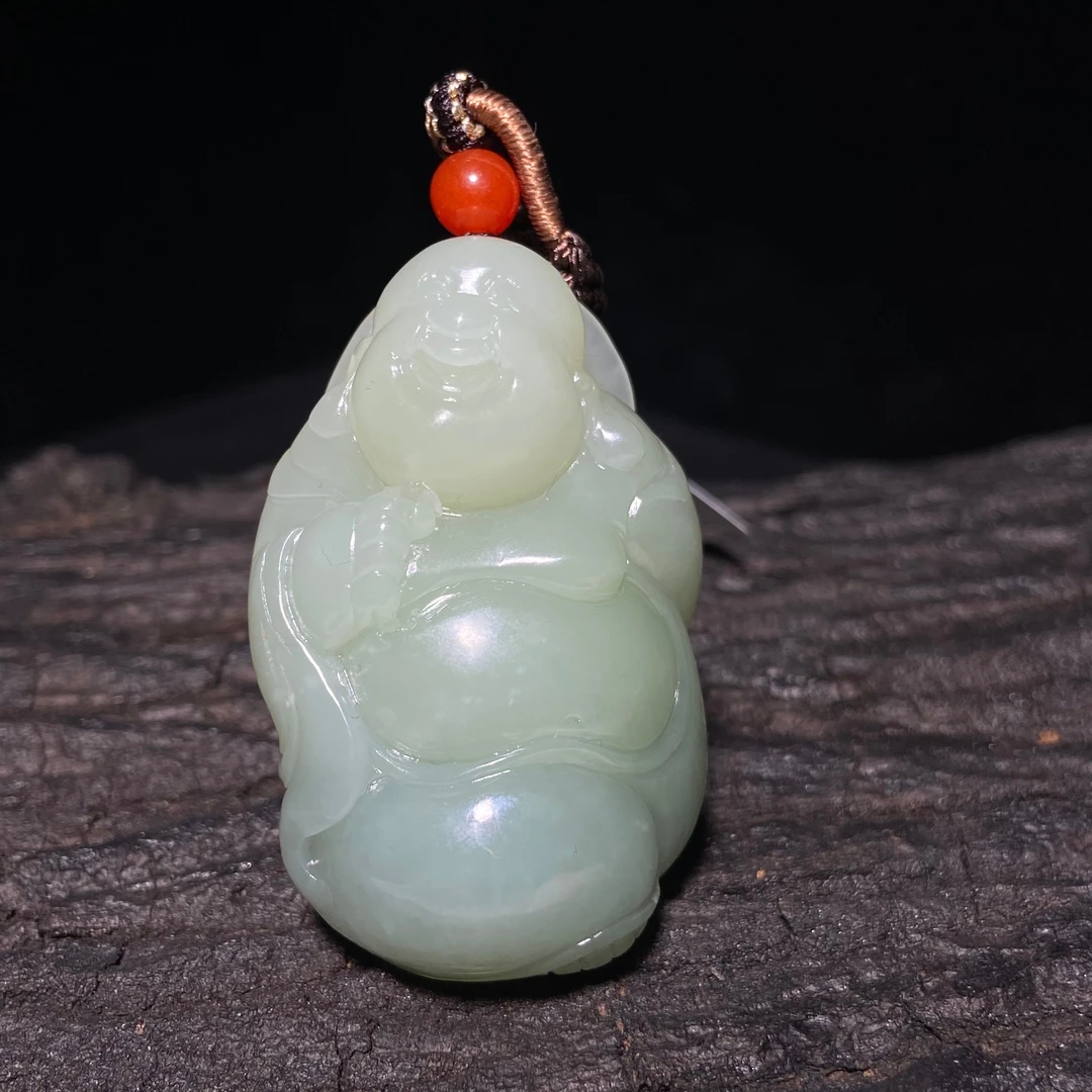 251113022新疆和田玉翠青弥勒佛吊坠