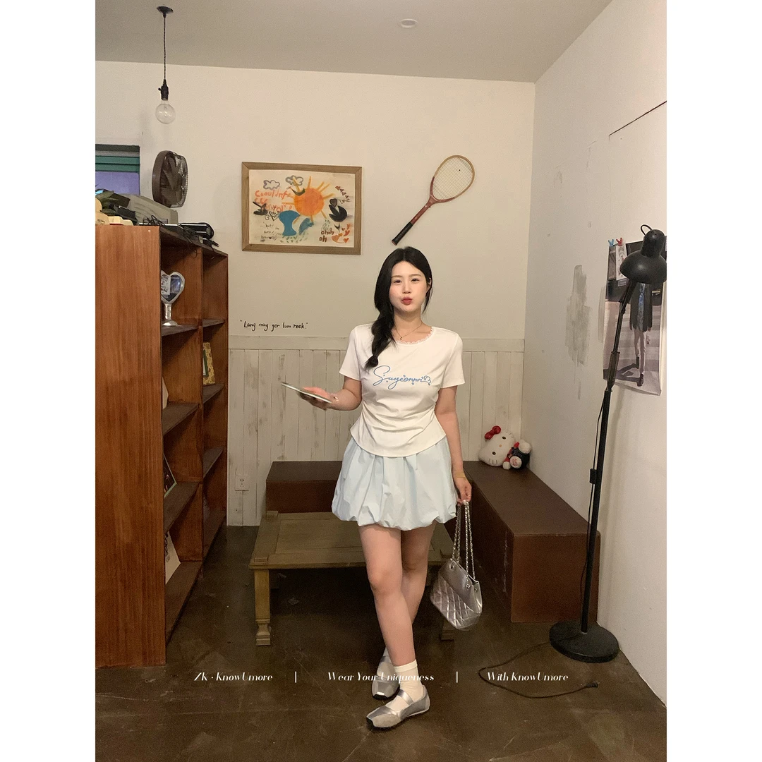 知葵微胖定制【温柔物语】夏季时尚百搭a字花苞短裙12251B7689