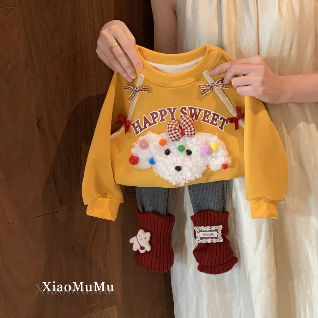 【现货】女童套装休闲2025新款秋款小童女宝宝卫衣针织打底裤两件套