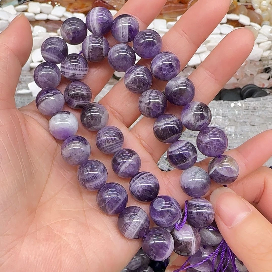 玛瑙/玉髓合金珠宝半成品梦幻紫水晶12mm一条