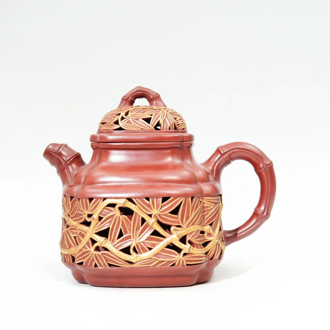 镂空 四方竹鼎-邵沛华-大红泥-520cc,PLRY251227