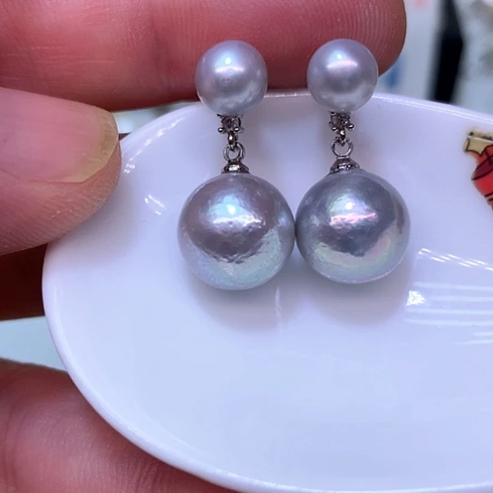 银S925镶嵌淡水珍珠耳饰