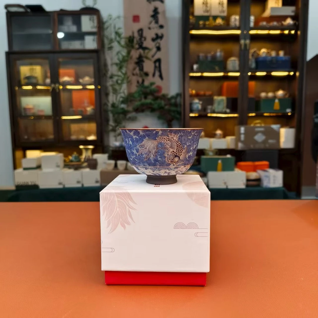 ZH4042-掐丝银鱼高脚主人杯+龙抬头礼盒