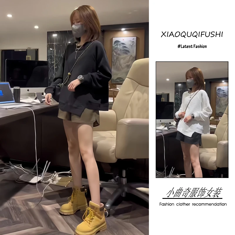 超火秋季穿搭一整套女2025新款韩版通勤风休闲宽松卫衣短裤两件套