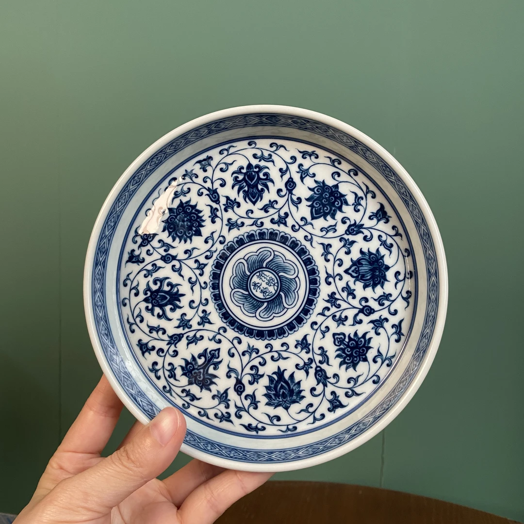 【记石柴窑】缠枝莲永乐壶承 直径15.5cm 景德镇纯手工手绘茶器茶具
