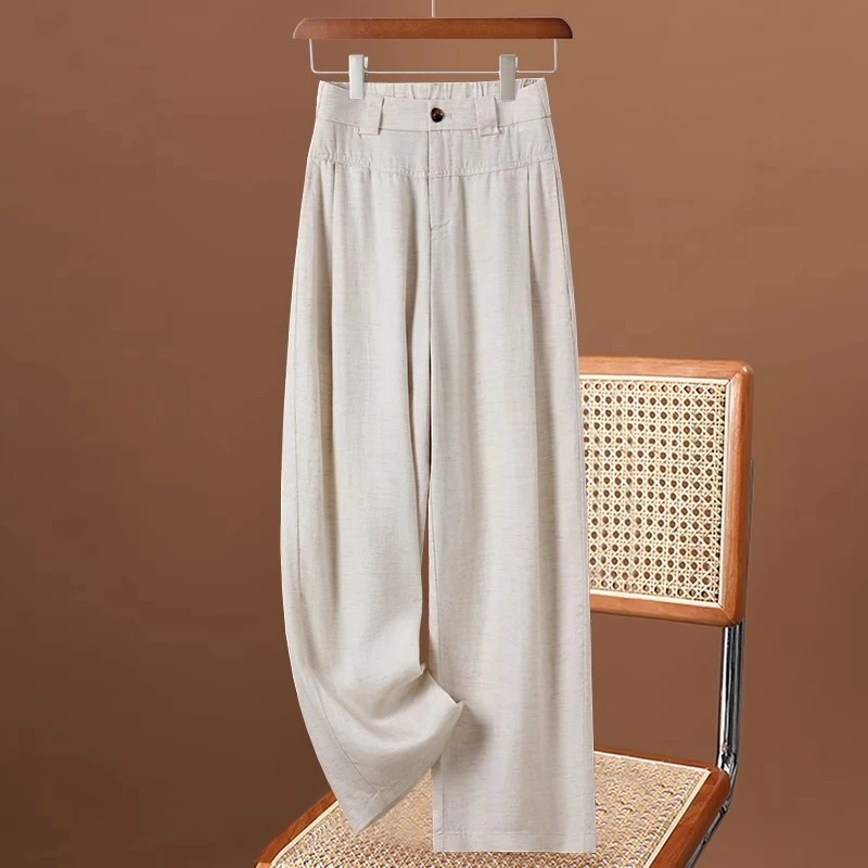 天丝亚麻阔腿裤女夏季薄款高腰垂感休闲麻料裤冰丝防晒棉麻直筒裤