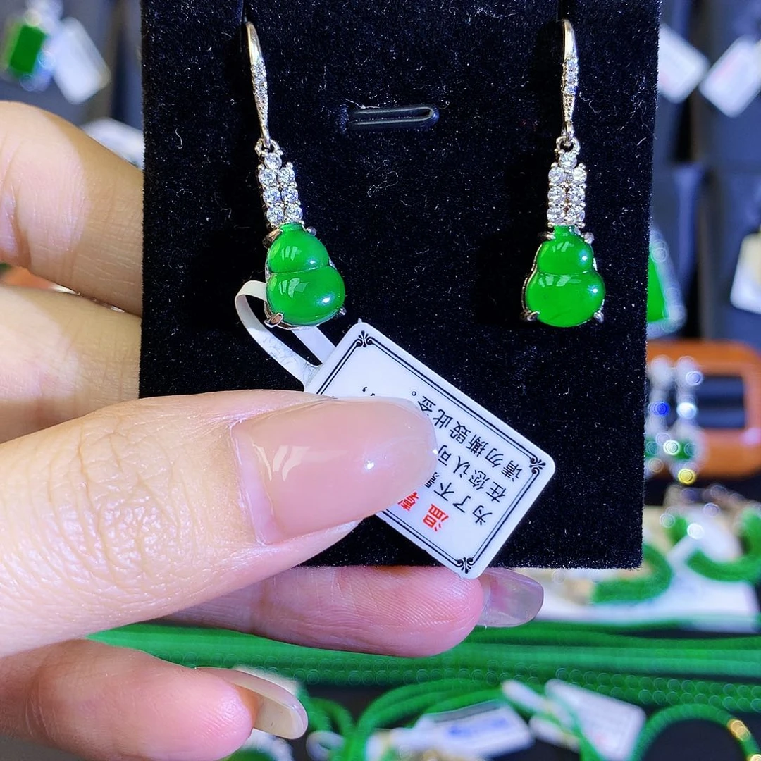 翡翠耳饰银S925镶嵌天然翡翠耳勾