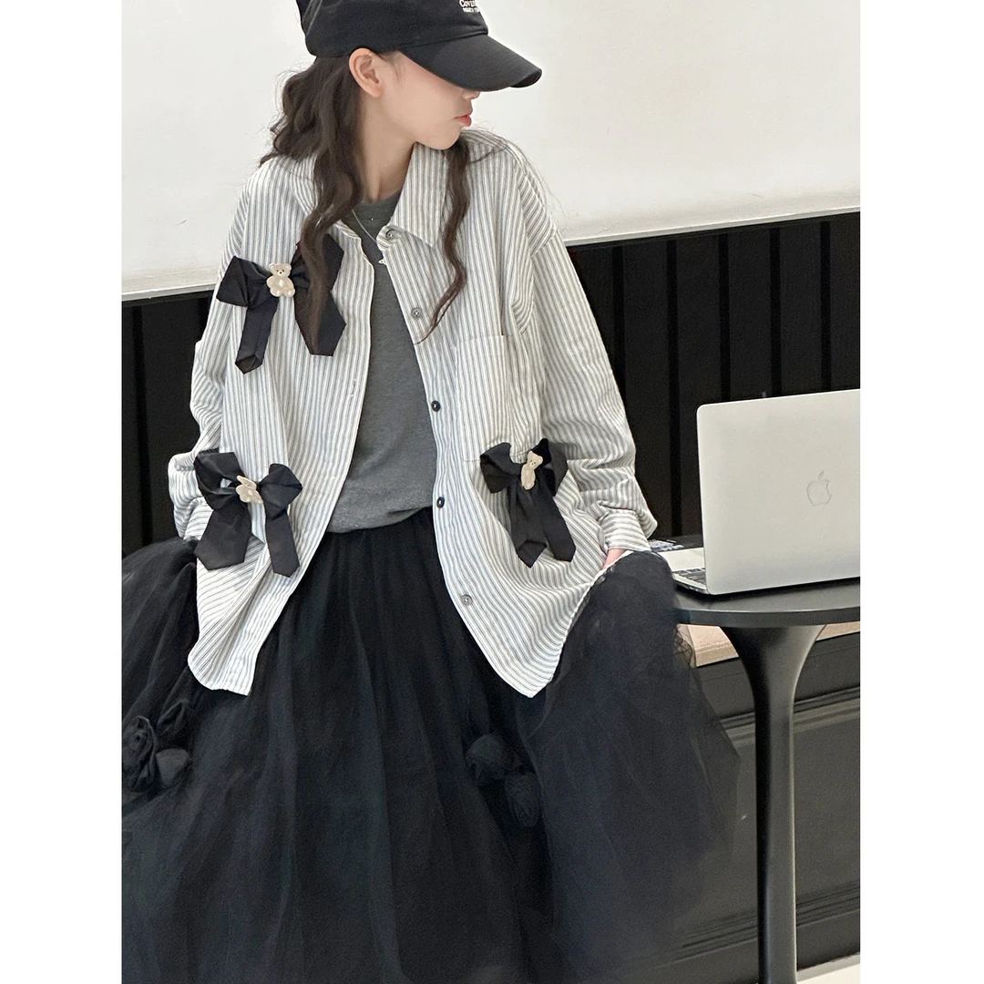 K29799孙小美蝴蝶结女童衬衫2025秋装新款儿童外套女大童春秋上衣