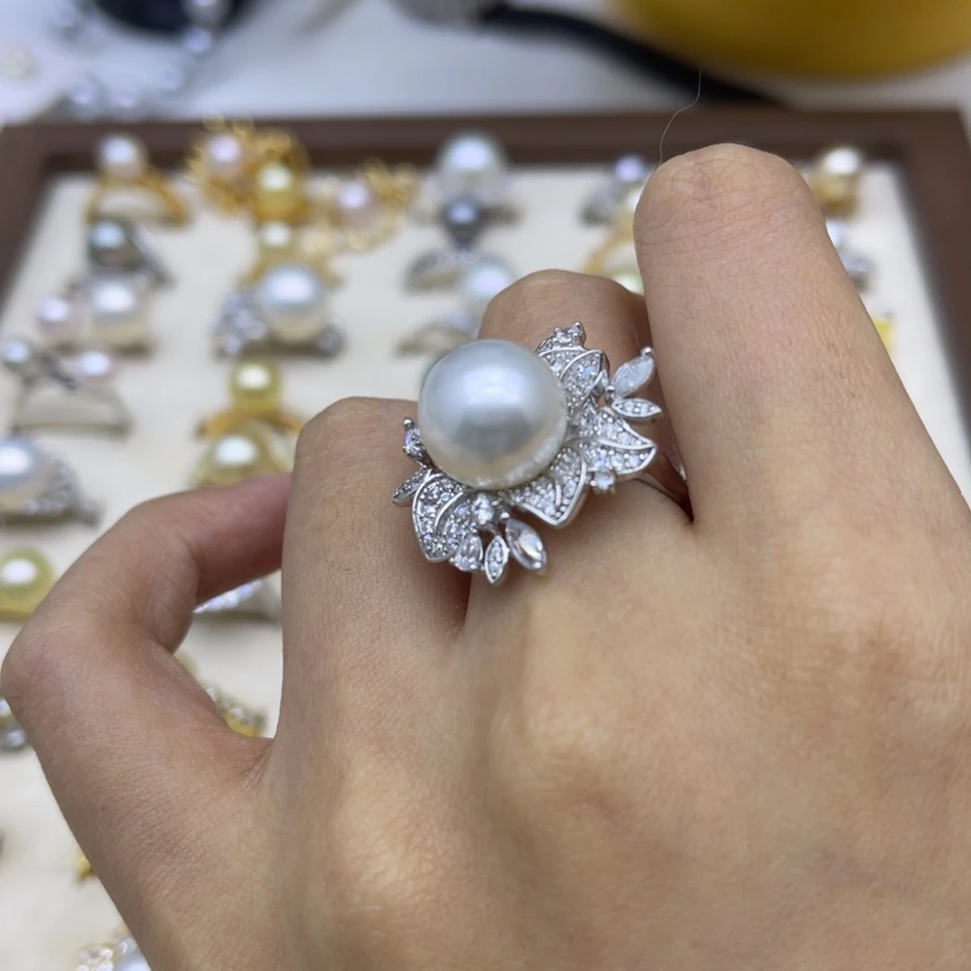 银S925镶嵌戒指海水珍珠