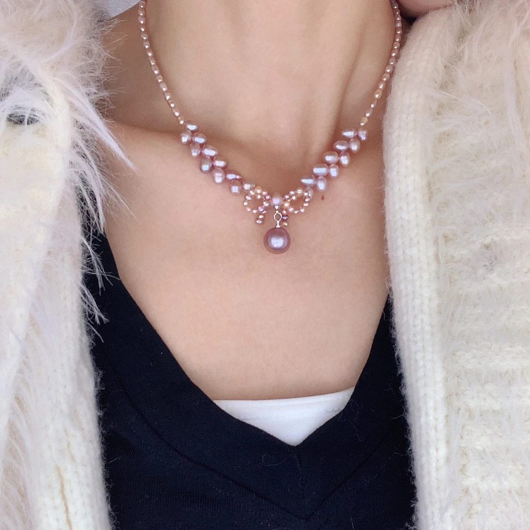 项链银S925镶嵌淡水珍珠