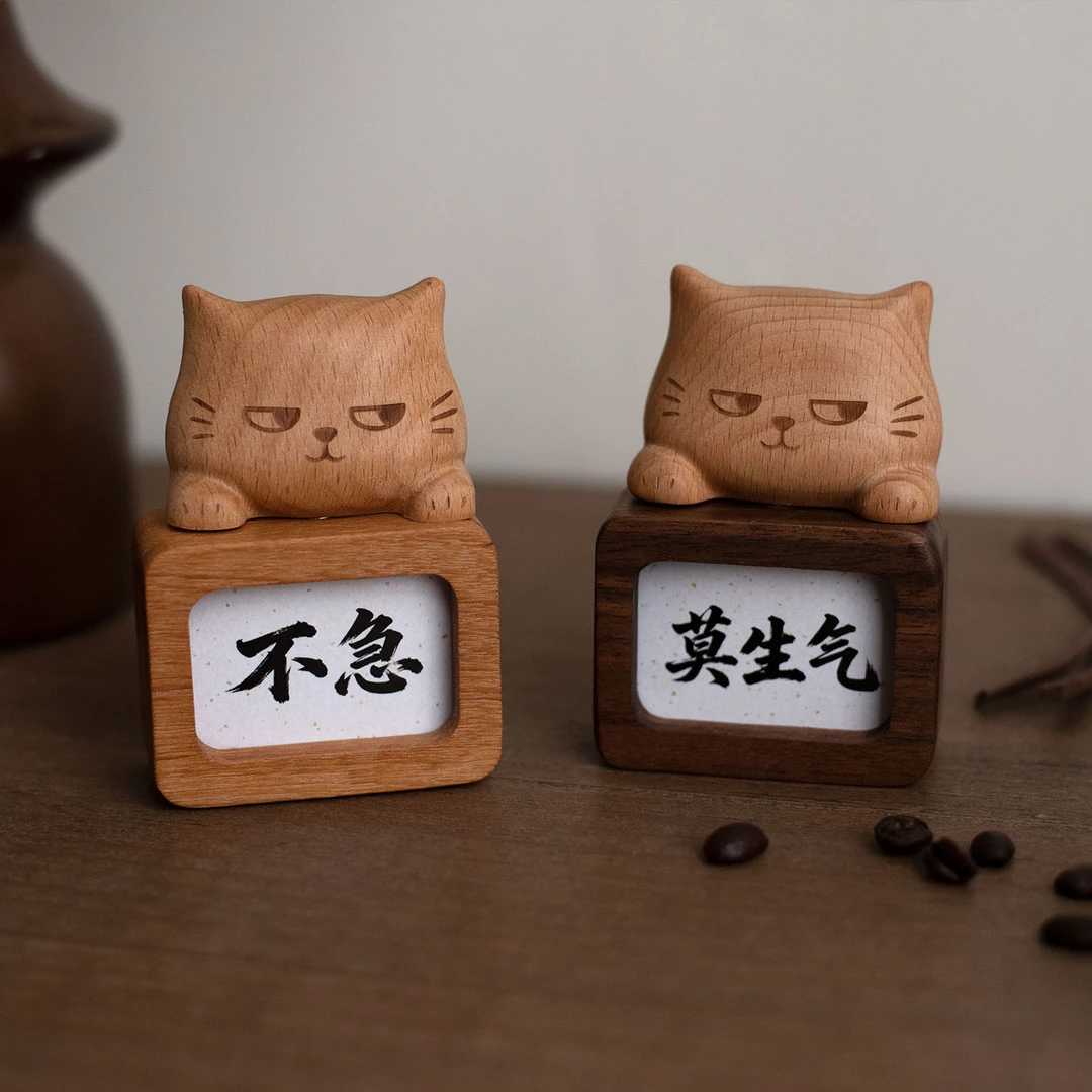 北美黑胡桃木柚木迷你创意小狗猫咪车载摆台相框汽车车载相框摆件