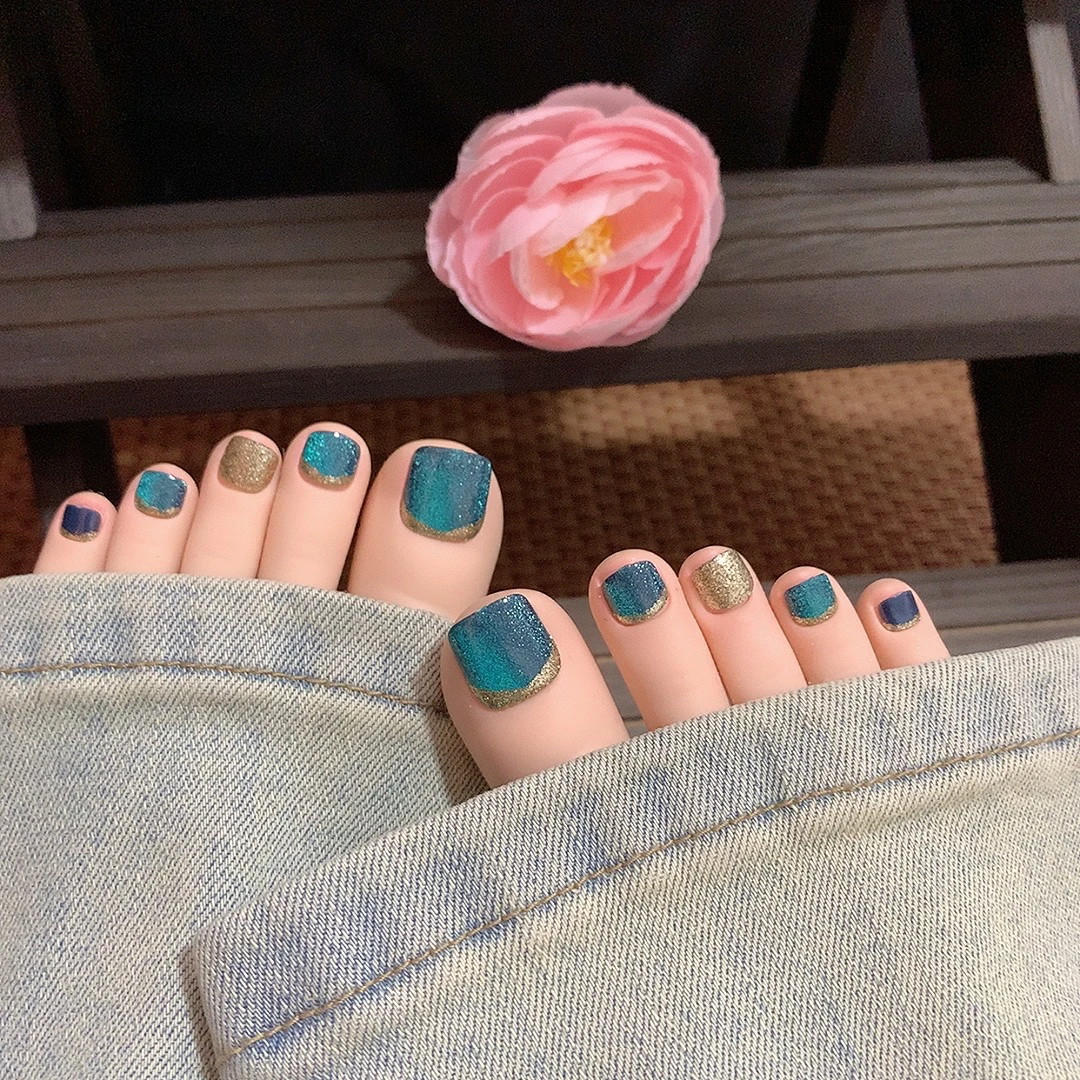 新款3（24片）海蓝晶石猫眼光疗闪粉 重复使用百搭显白穿戴脚指甲贴