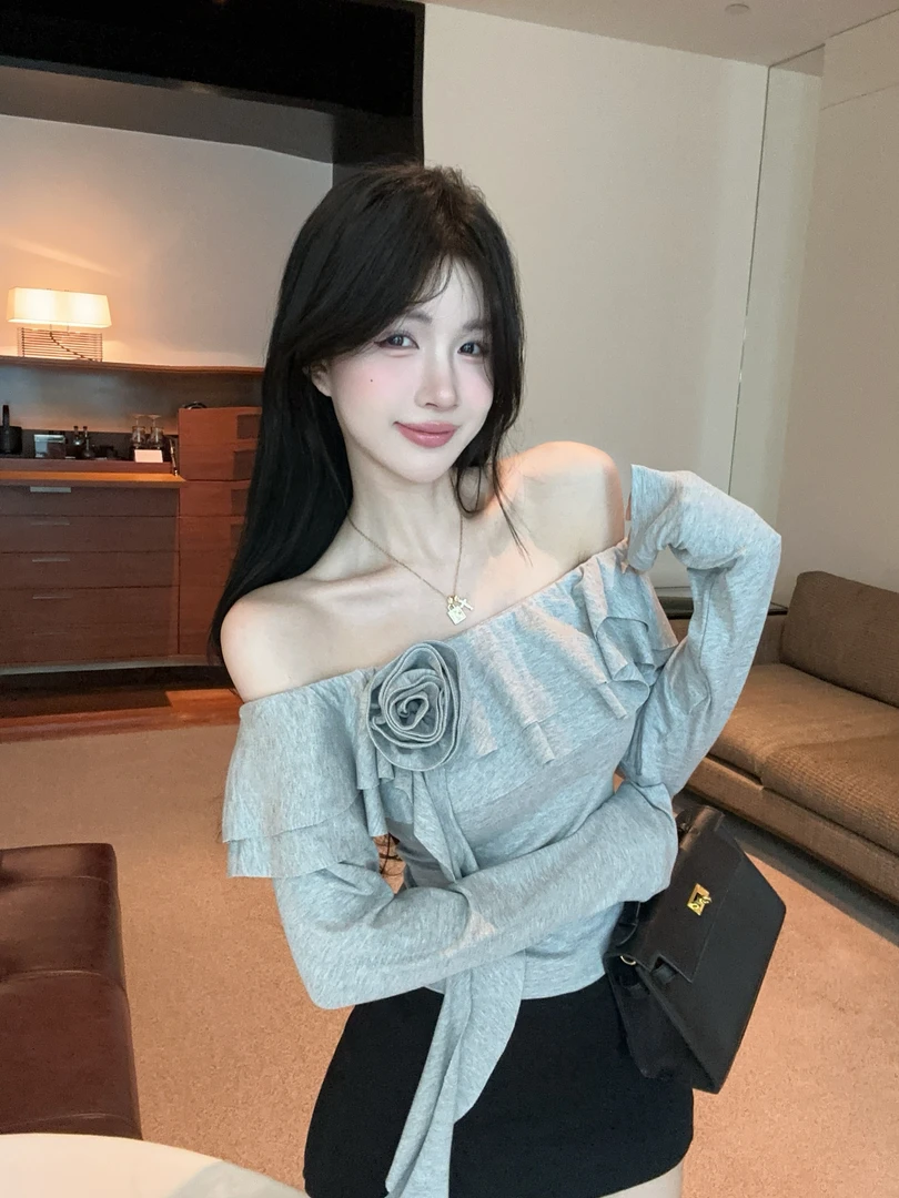 法式衬衫纯欲风民族风长袖时尚套装极简风一字肩小众