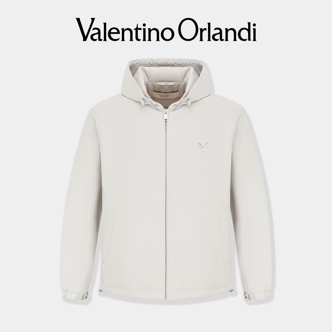 Valentino orlandi男士秋冬B版时尚百搭简约商务金属V标连帽棉服