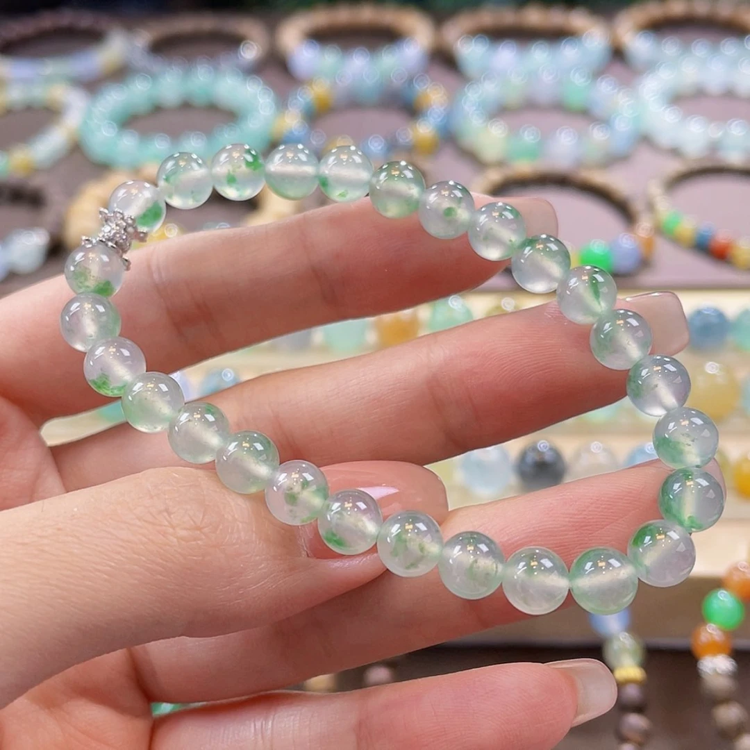 【闪购商品】未镶嵌手链翡翠高冰玻飘绿花卡6.8