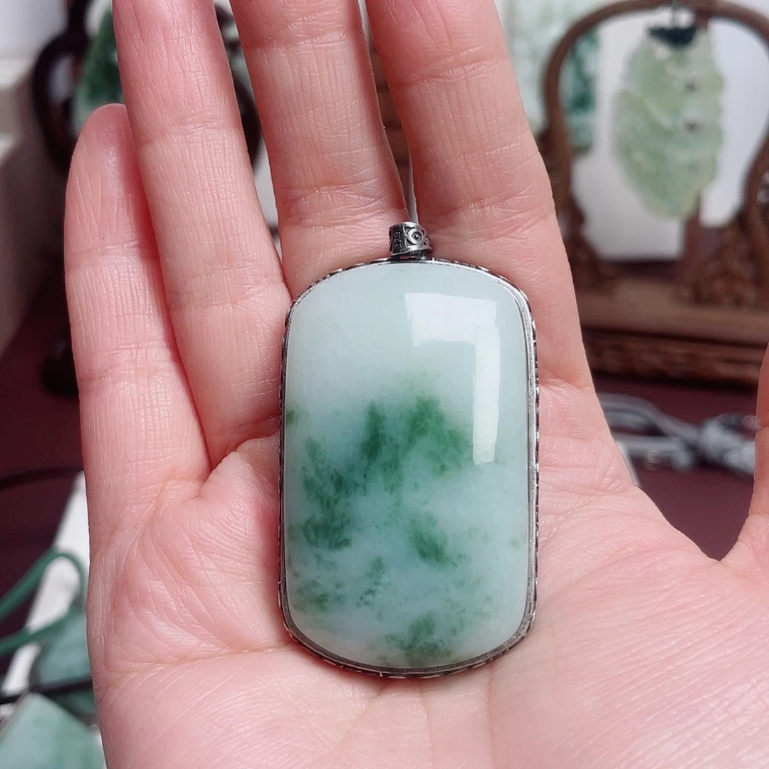 林***路透闪石-蛇纹石玉银S925镶嵌颈饰