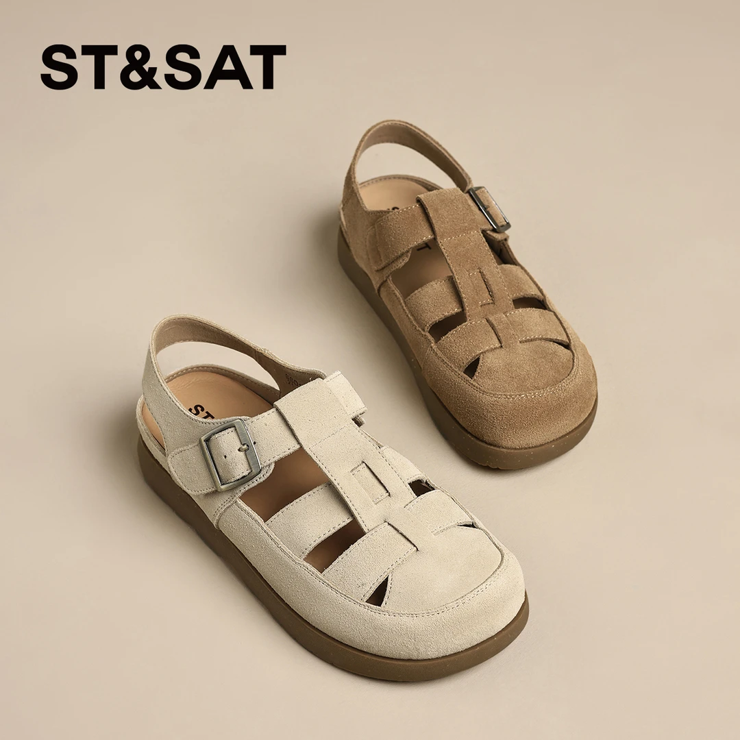 星期六包头软底罗马凉鞋女外穿2025新款秋季百搭镂空平底复古单鞋