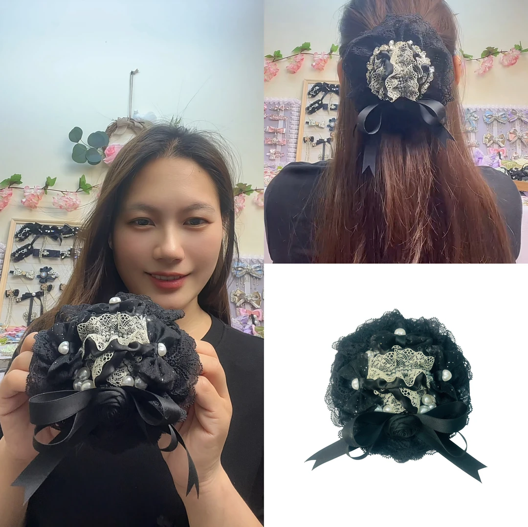 手工做Lolita哥特风小礼帽子文化暗黑蕾丝发夹气质韩版黑色