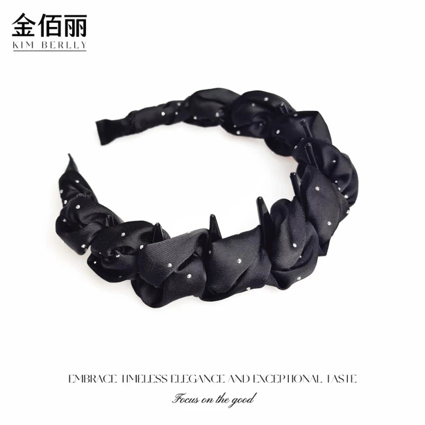 【星灿】秋季新款内增高女休闲风网红气质齿梳百搭黑色褶皱发箍头箍