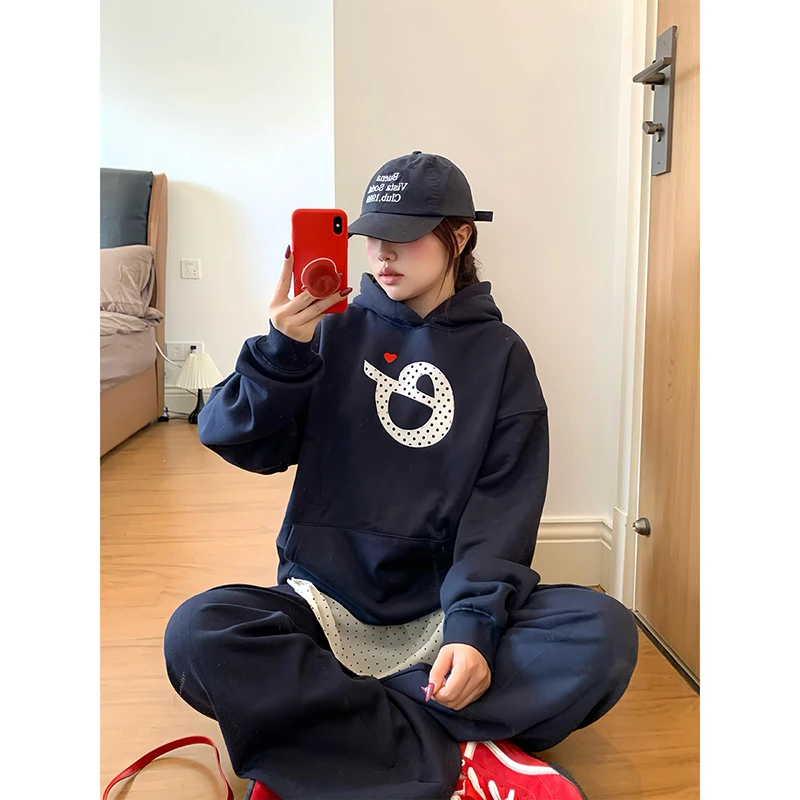 美式高街时尚字母连帽卫衣女秋季宽松新款oversize情侣慵懒风外套