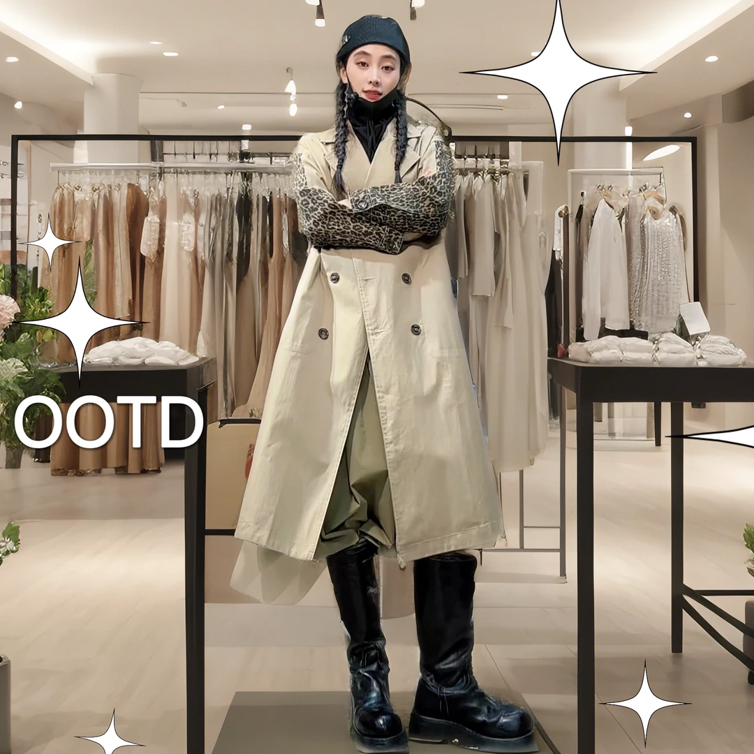 5066野性拼接风衣大衣后背牛仔✖️豹纹视觉冲击中长款有型风衣外套