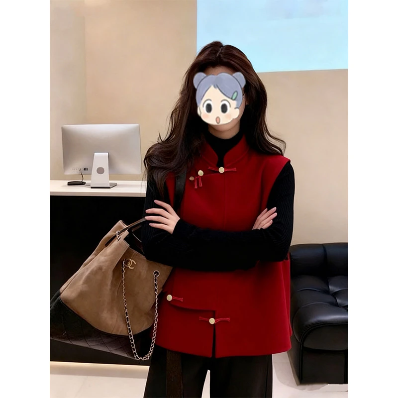 新中式国风叠穿气质新年过年红色盘扣时尚背心马甲女款2025新款冬