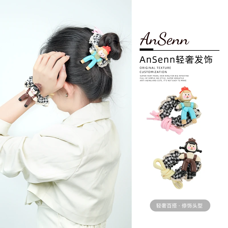 【小魏总珠宝】格子卡通公仔发圈（一对）