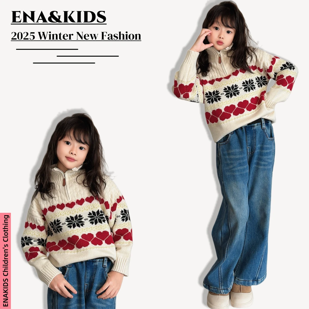 ENA恩娜kids【诺兰庄园】女童韩版半高领拉链毛衣秋冬加厚针织衫