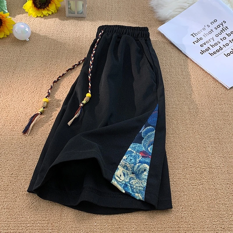 美式复古高街ins潮牌宽松休闲五分裤刺绣拼接运动短裤男夏季薄款