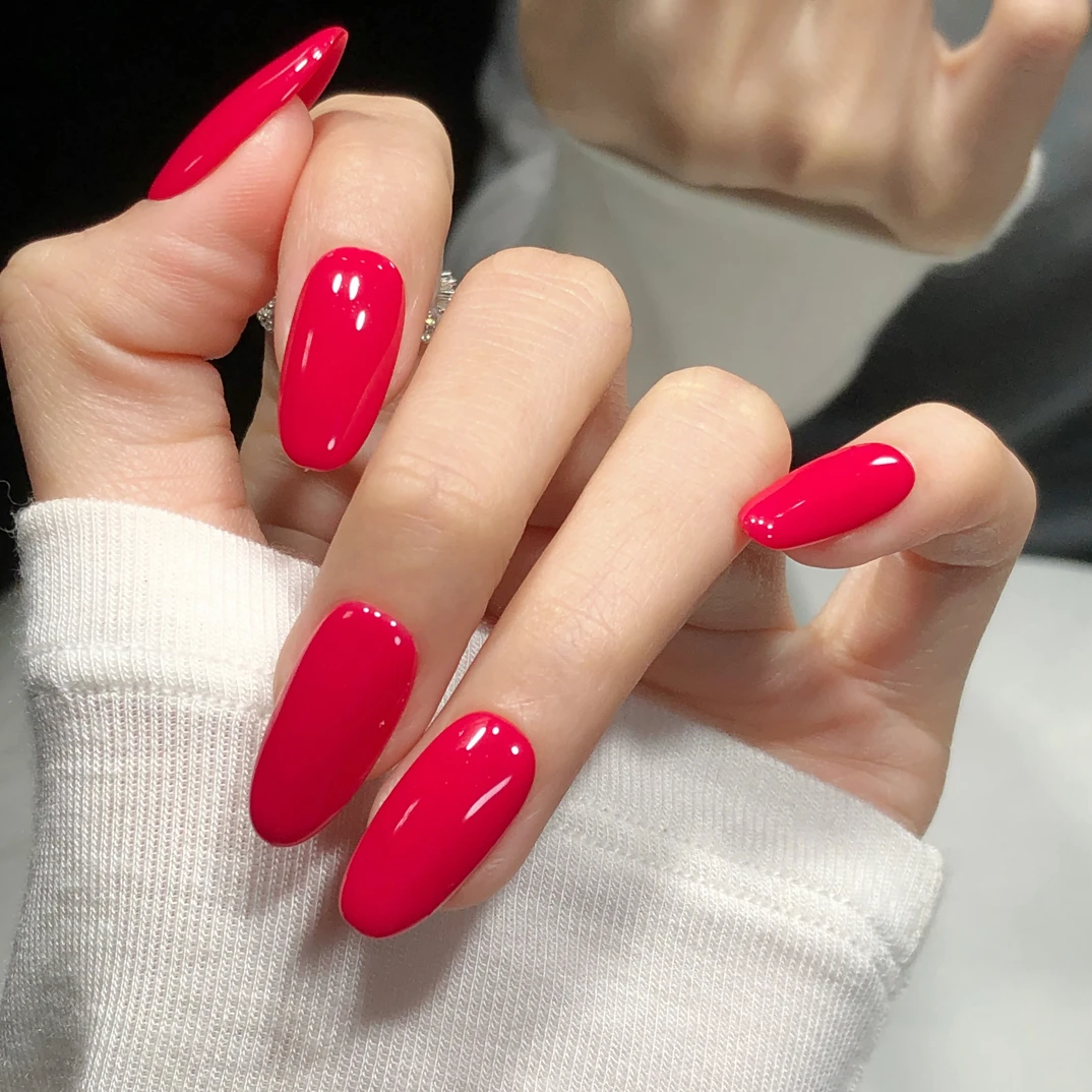 火龙果色纯手工穿戴甲高级感美甲显白高级纯欲气质可拆卸秋冬新款