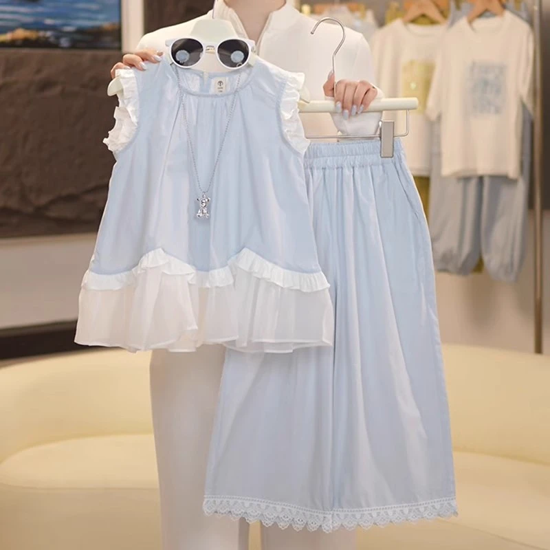 女童花边阔腿裤套装夏季2025新款儿童夏装女孩蕾丝背心两件套洋气