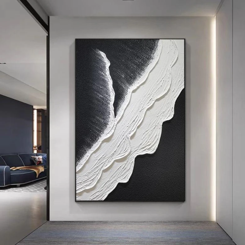 现代简约黑白海浪抽象客厅沙发背景墙装饰画高级玄关过道走廊挂画
