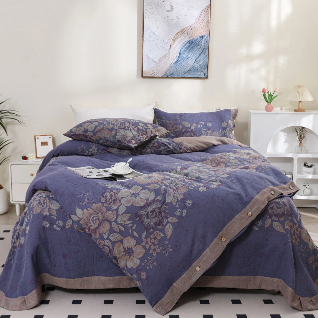 四件套（兰韵古香）纯棉全棉 双层纱提花 双人加厚四件套