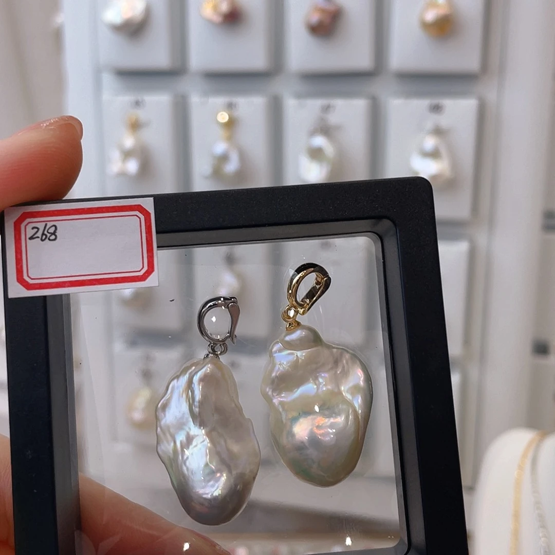 淡水珍珠天然珍珠巴洛克银S925镶嵌E**.