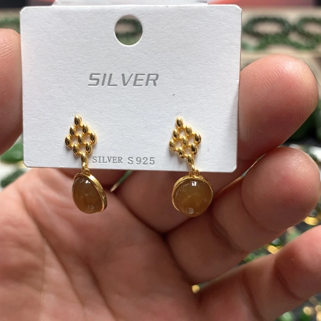 和田玉银S925镶嵌耳饰