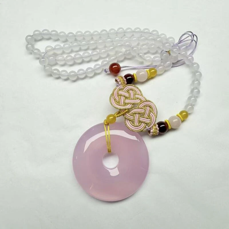 S021-天然  高端  大气   -时尚  粉玉髓 平安扣吊坠赠链