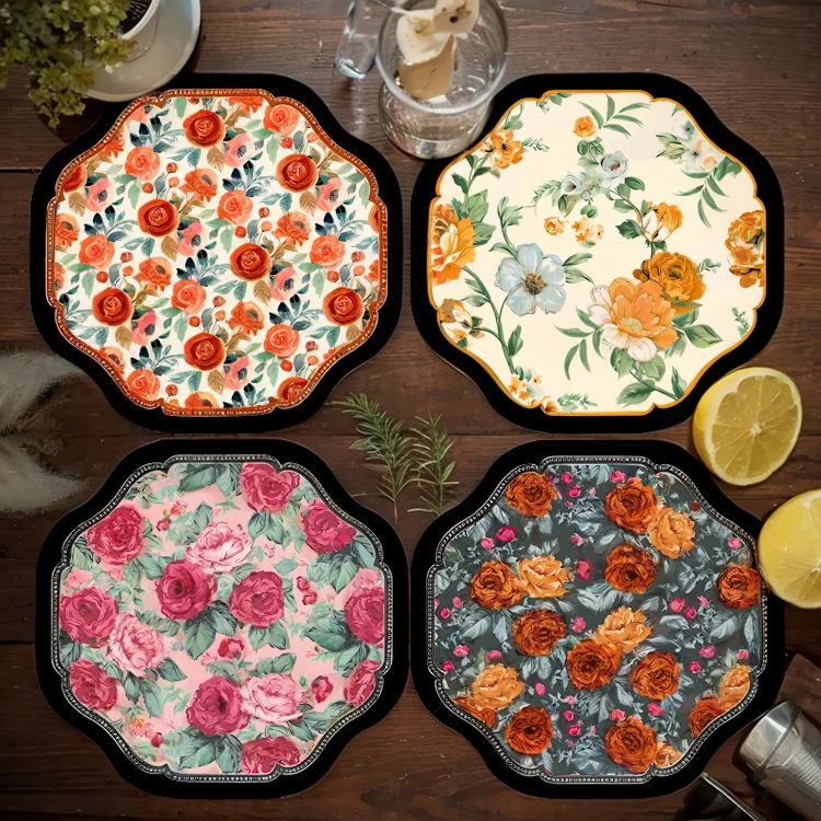 复古花园餐桌硅藻泥吸水沥水垫异形隔热防烫碗垫防滑底部轻奢杯垫