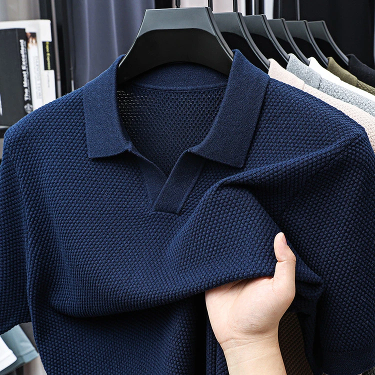 奥特莱斯撤柜 男士针织纯棉短袖T恤夏季海鸥领菠萝纹纯版POLO衫