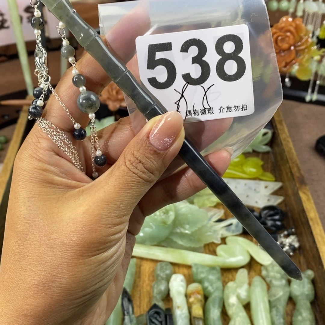 蛇纹石玉发饰未镶嵌爹****柴