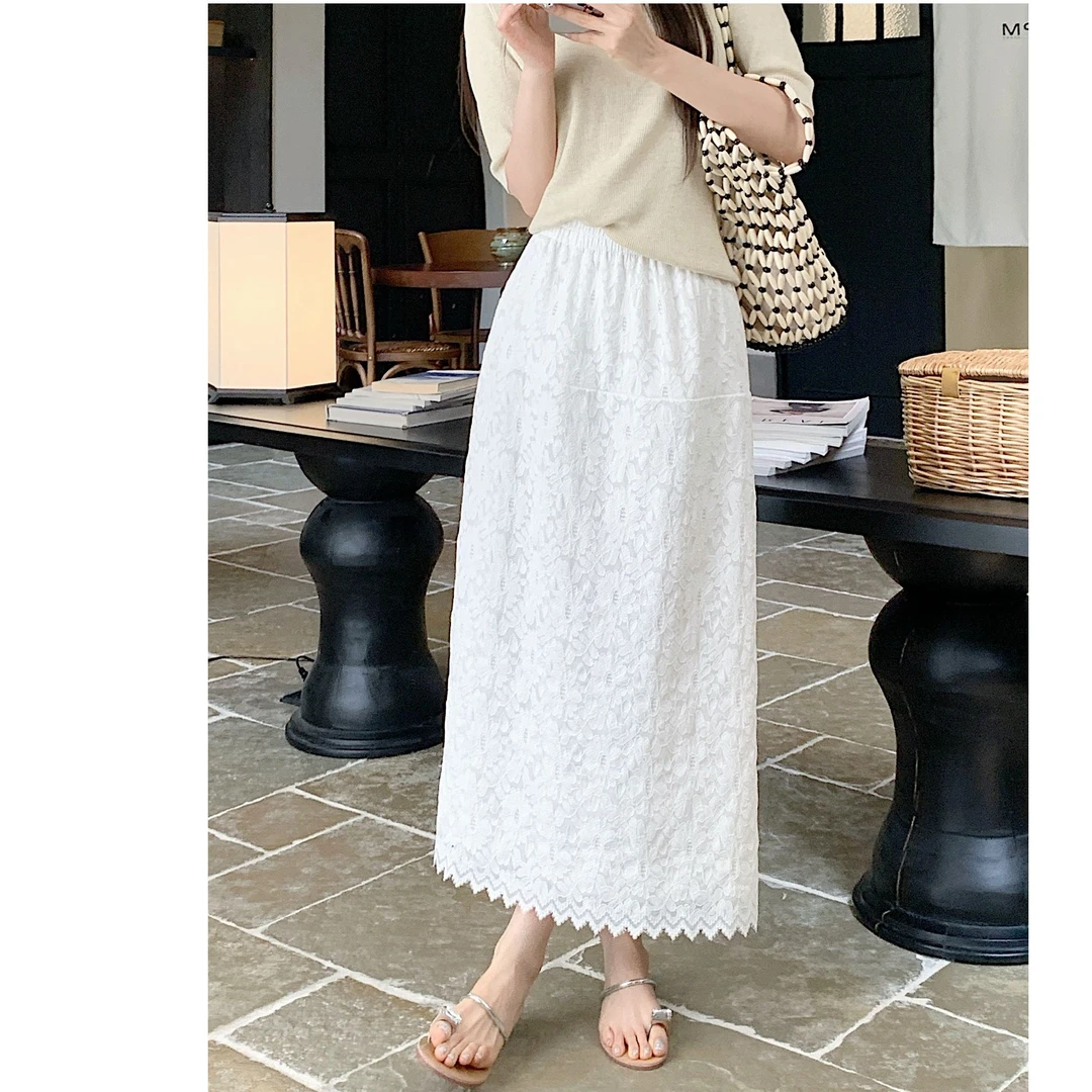 8091-夏女装显瘦微胖大码蕾丝A子裙半身裙