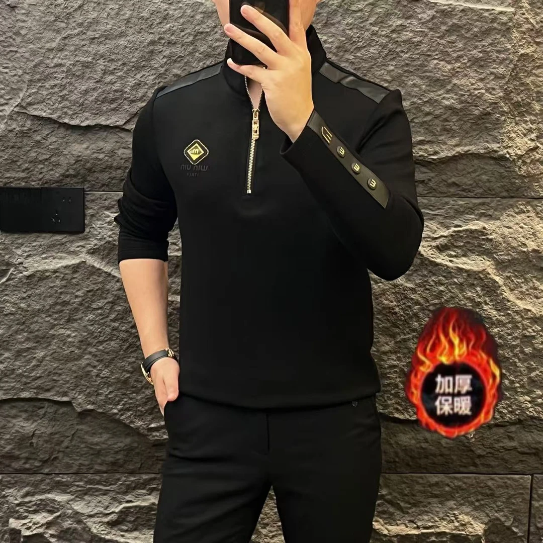 新款高端男士潮流百搭个性休闲胸部简约加绒卫衣