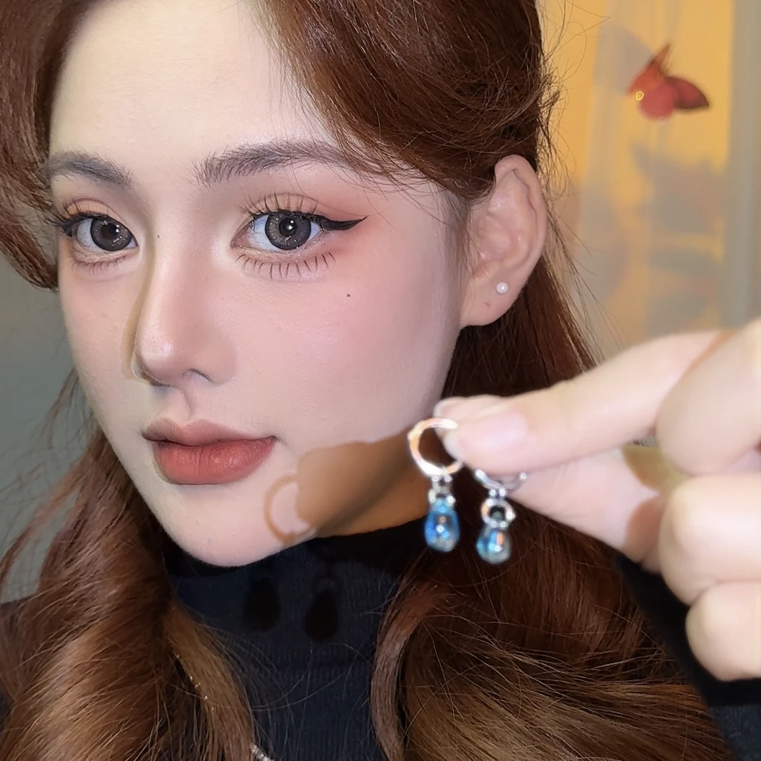 合金耳饰 冰透蓝耳环个性时尚蓝色水滴柔美百搭气质耳饰品简约小