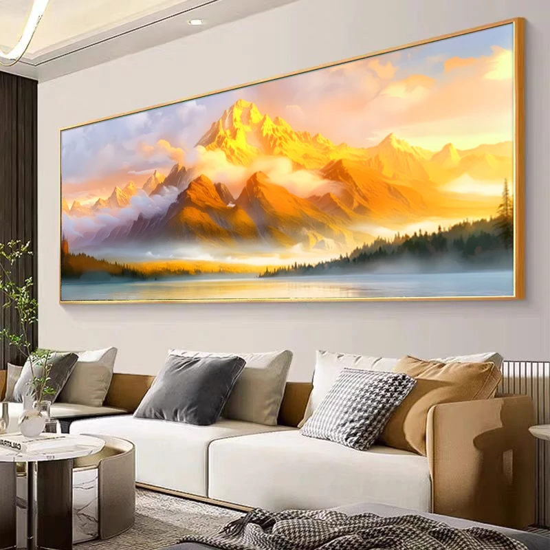 【背靠金山】山水画钢化膜平面装饰画客厅沙发背景墙办公室挂画