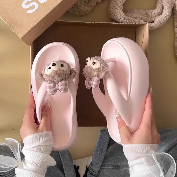 可爱熊新款EVA厚底夹脚人字拖女海边增高2025夏外穿防滑沙滩凉鞋