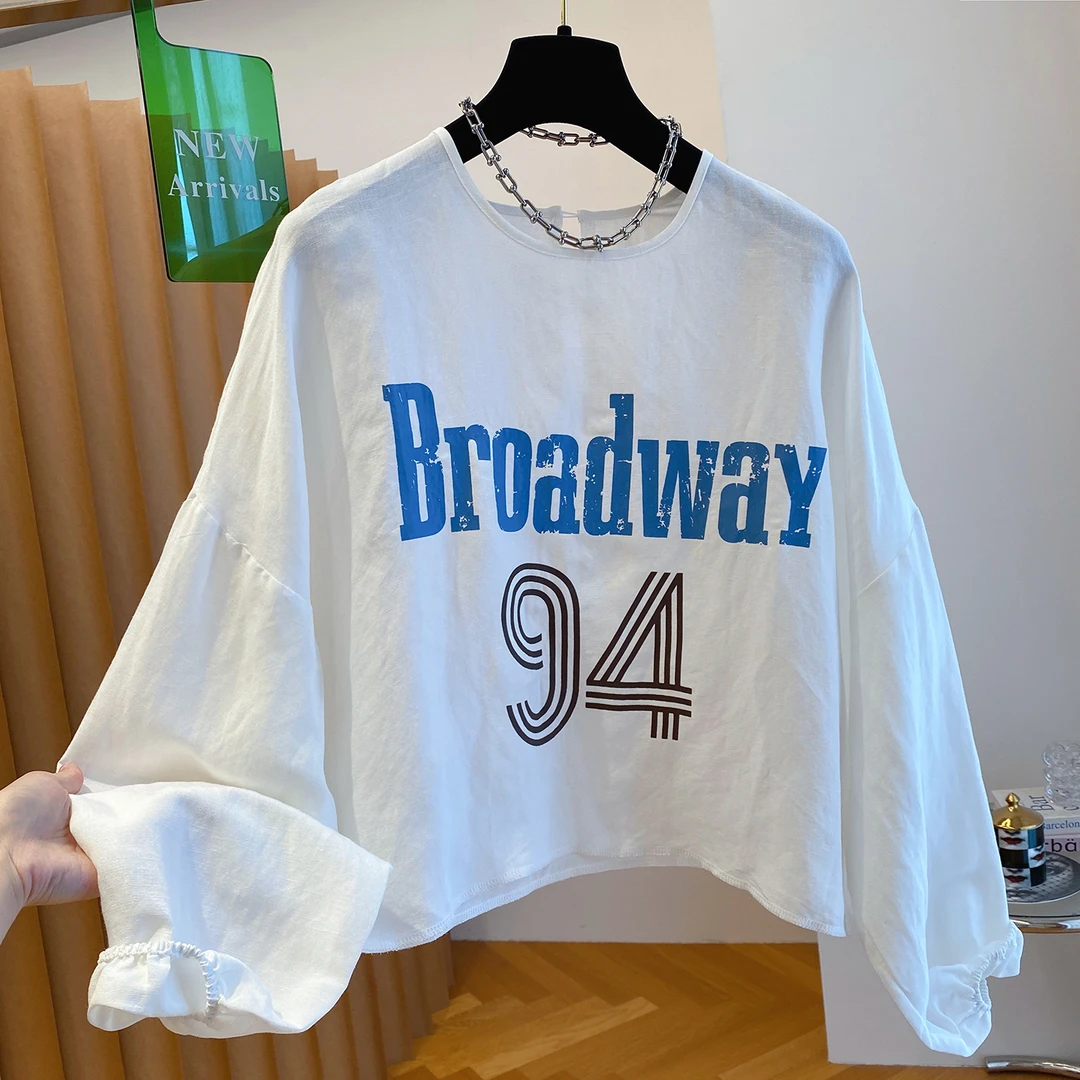 胖妹妹240斤大码字母印花圆领t恤女夏季长袖宽松韩系短款上衣秋季