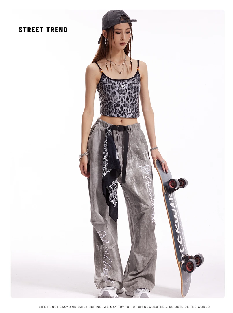 美式工装裤男女款直筒休闲裤春夏秋冬洗水刺绣三防宽松伞兵裤女