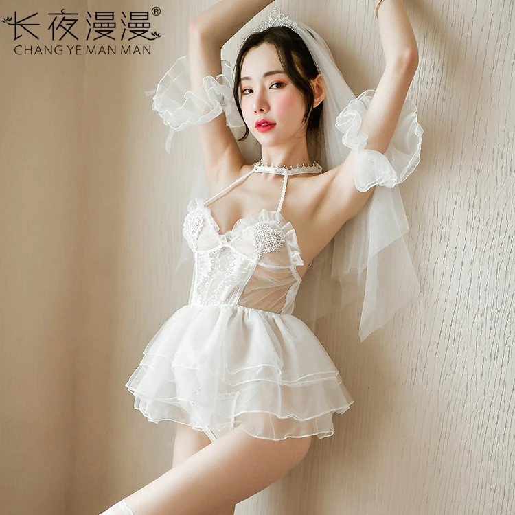 长夜漫漫透明白色婚纱新娘装1514